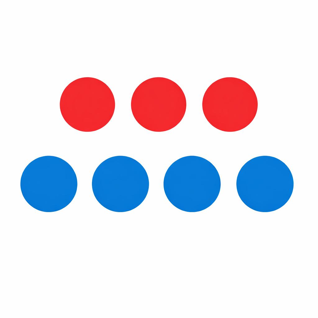 A diagram showing 3 red counters and 4 blue counters.